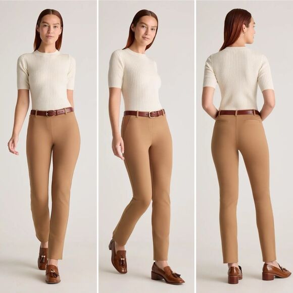 Quince Ultra-Stretch Ponte Straight Leg Pants in Roasted Pecan Size M - Picture 1 of 7